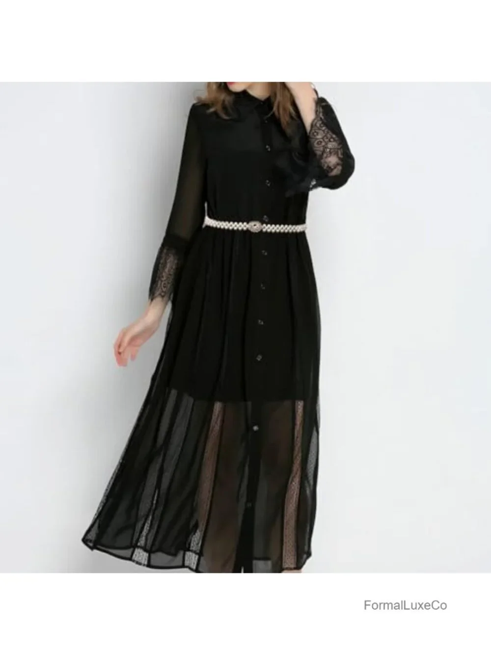 Pearl Elastic Chain Belt Adjustable Stretchy Metal Flower Buckle Waist Belt